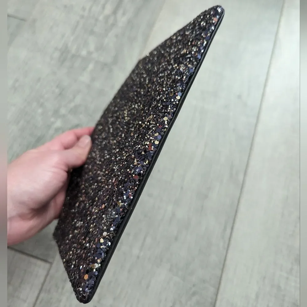 Madewell The Leather Sparkling Clutch Pouch Black Glitter Edition